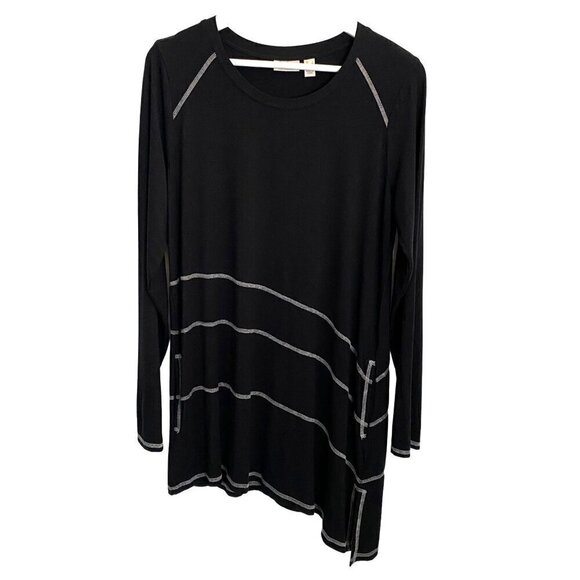 LOGO by Lori Goldstein Sz S‎ Lagenlook Black/White Stitching Pockets Split Hem - Picture 1 of 10